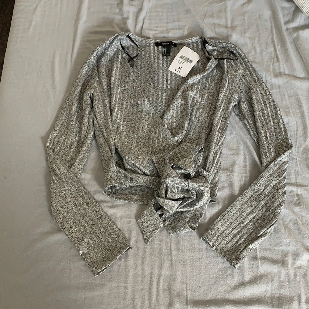 Silver F21 wrap top NWT